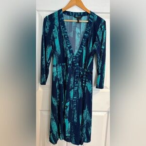 BCBGMaxAzria Teal and Navy Wrap Dress